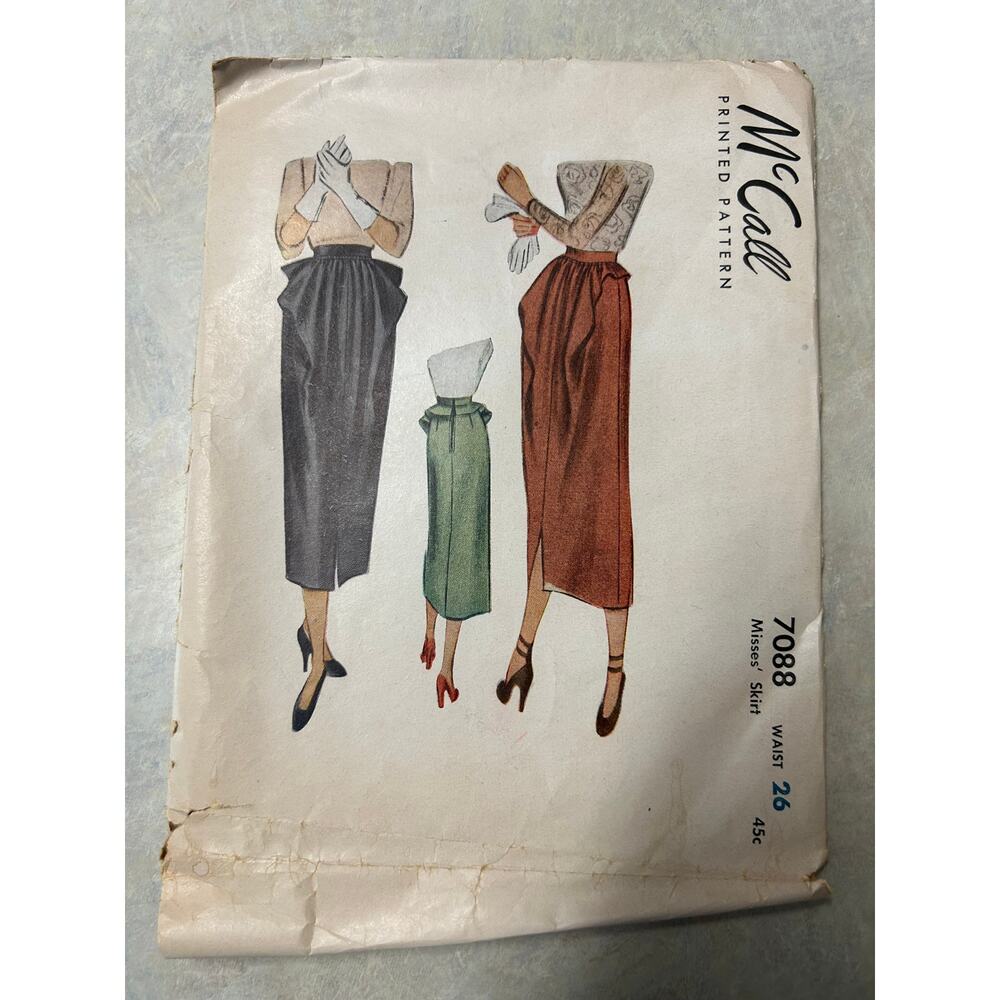 Vintage‎ 40's McCall Pattern #7088 Slim Skirt with Front Pleat 26" Waist HTF